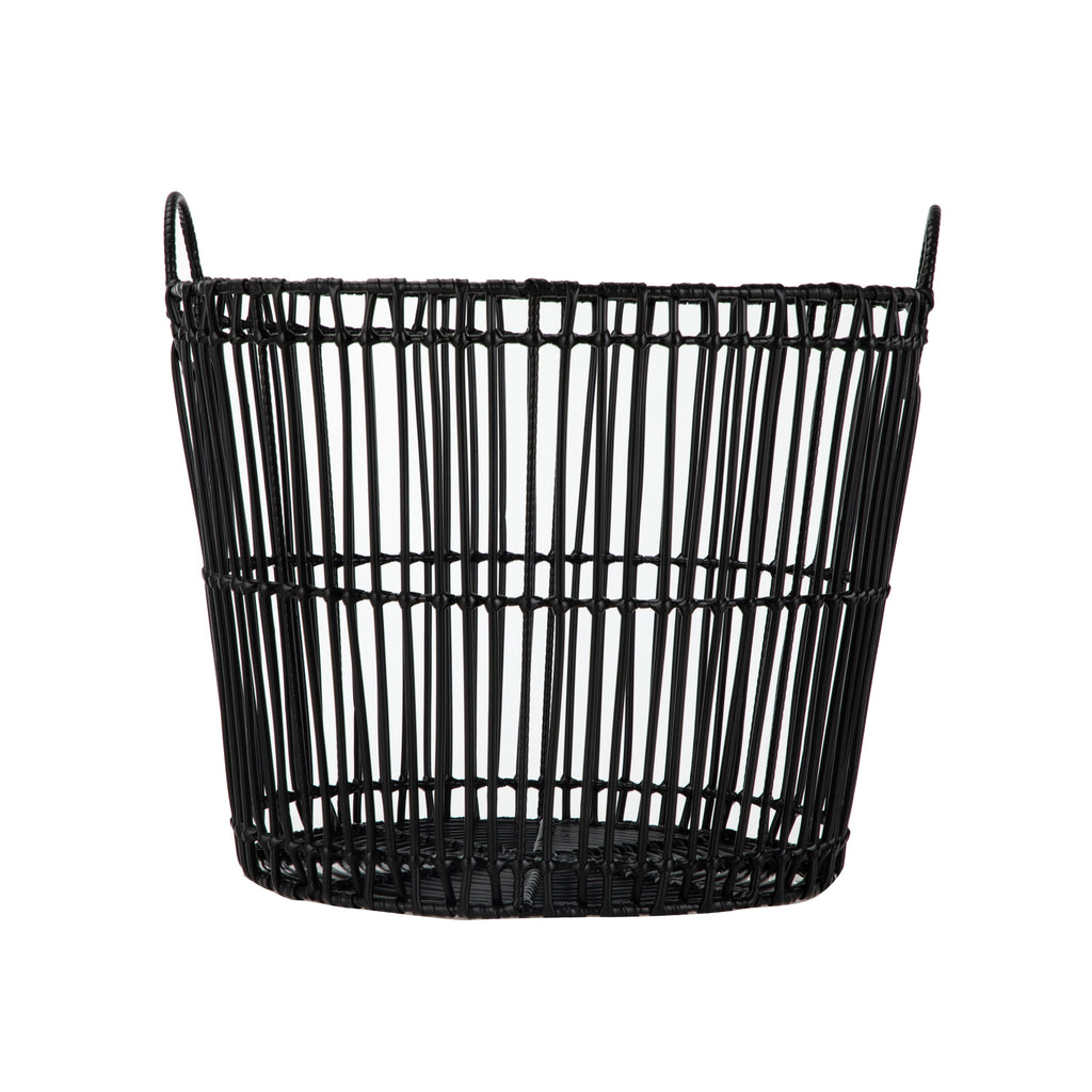Velmora™ Large Black Poly Rattan Storage Baskets with Handles, Set of 2