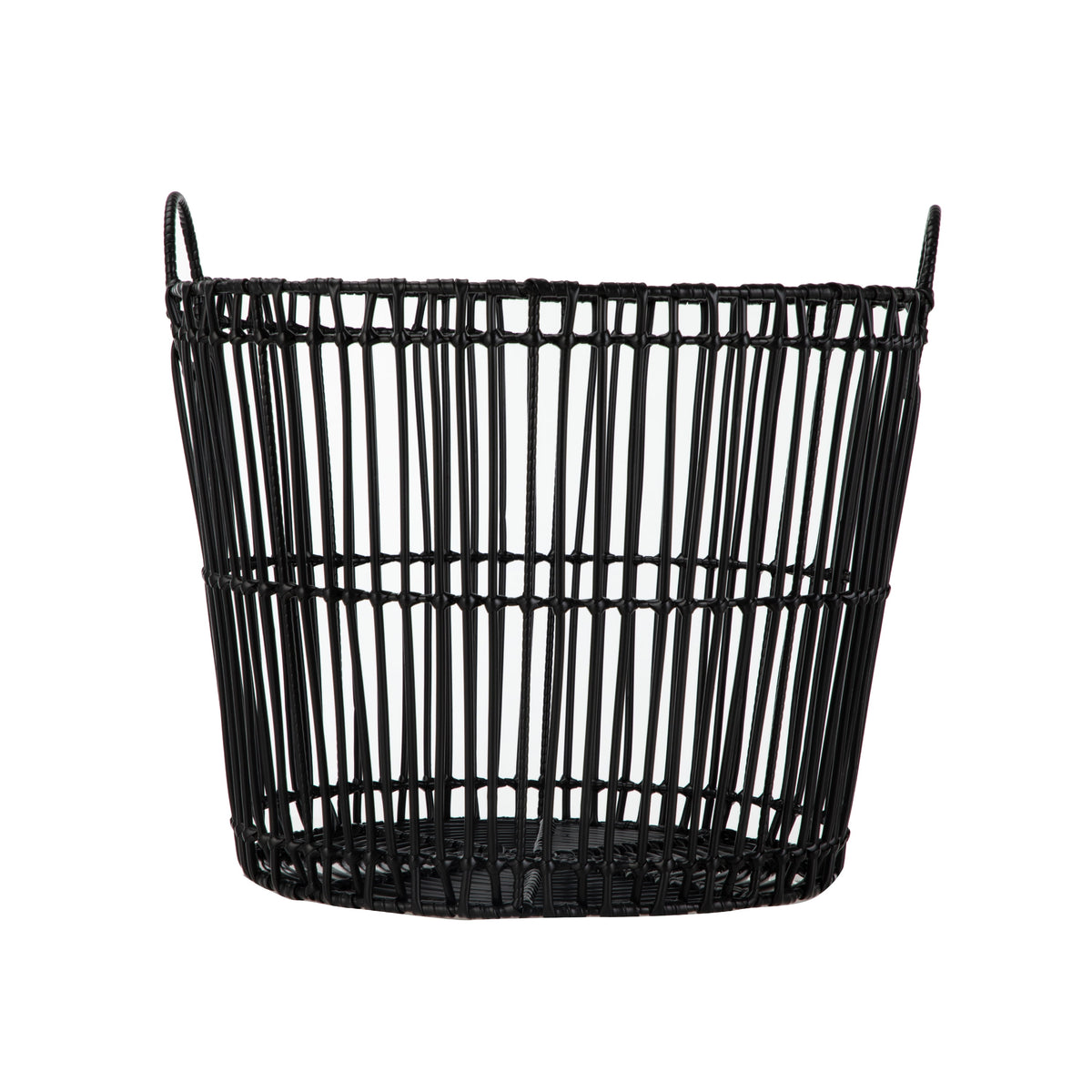 Velmora™ Large Black Poly Rattan Storage Baskets with Handles, Set of 2