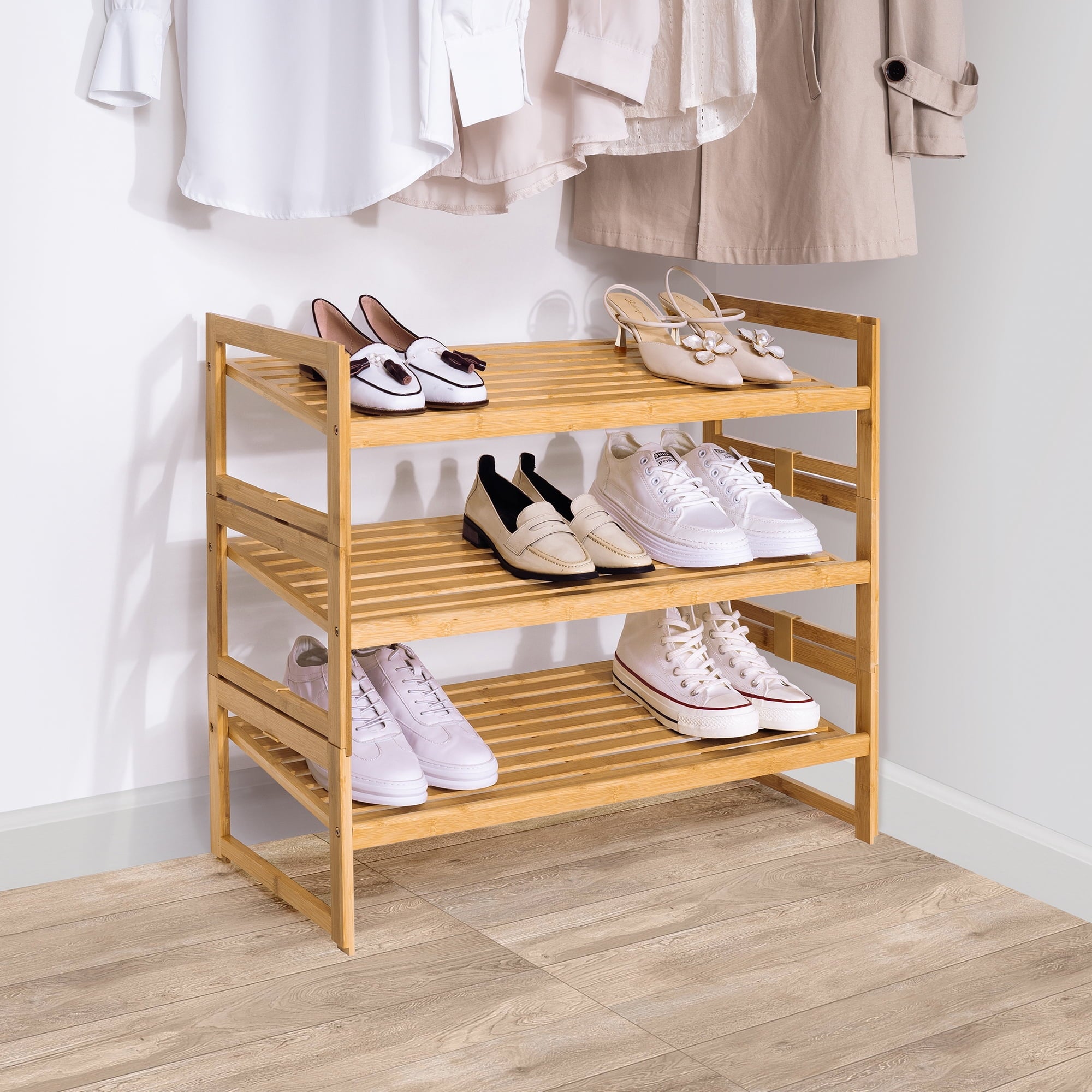 Velmora™ (2 pack) Bamboo 3-Tier Shoe Rack for 9 Pairs