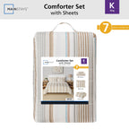 Velmora™ Bed in a Bag Bedding Set, 7 Piece, King, Beige Stripe