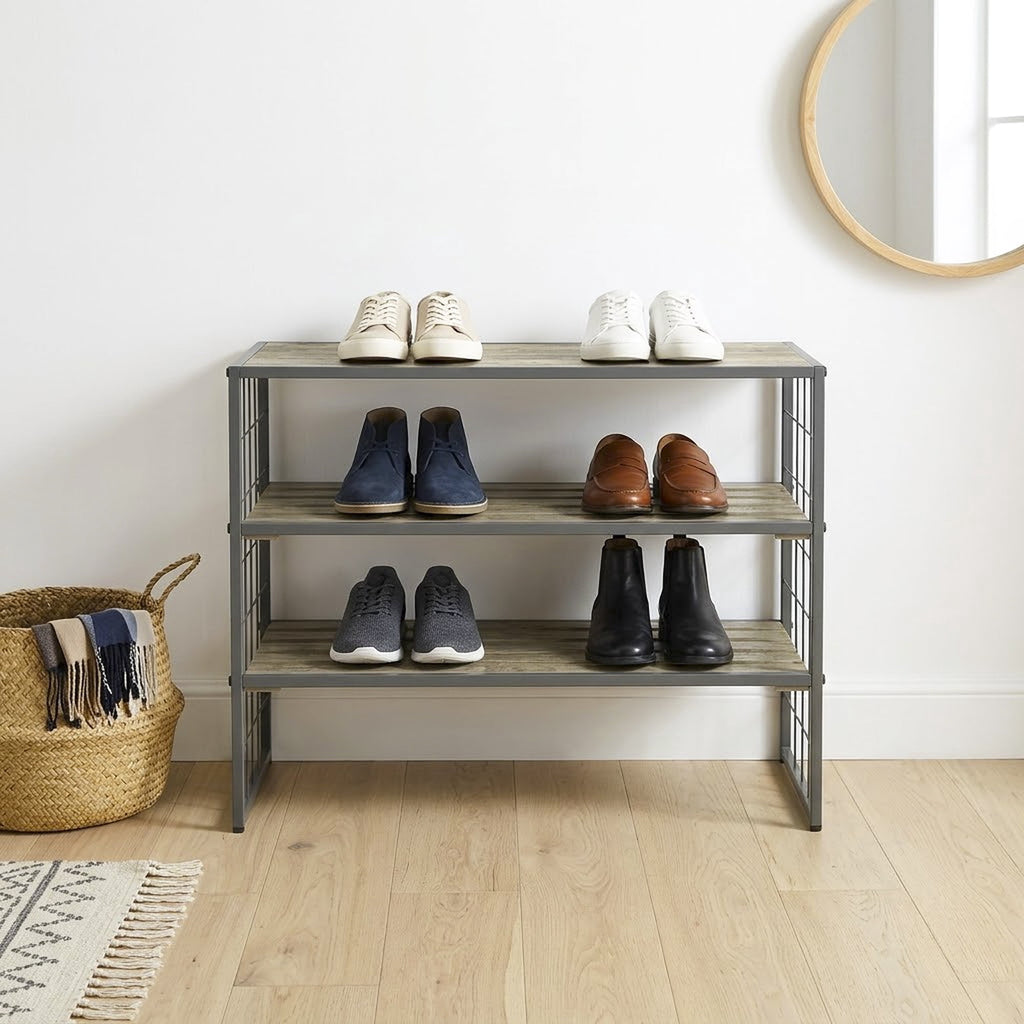 Velmora™ Farmhouse 3 Tier Shoe Rack, Gray, 30" W x 12" D x 18" H