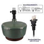 Velmora™ 17 in Mid-Century Green Ceramic Table Lamp with Wood Base