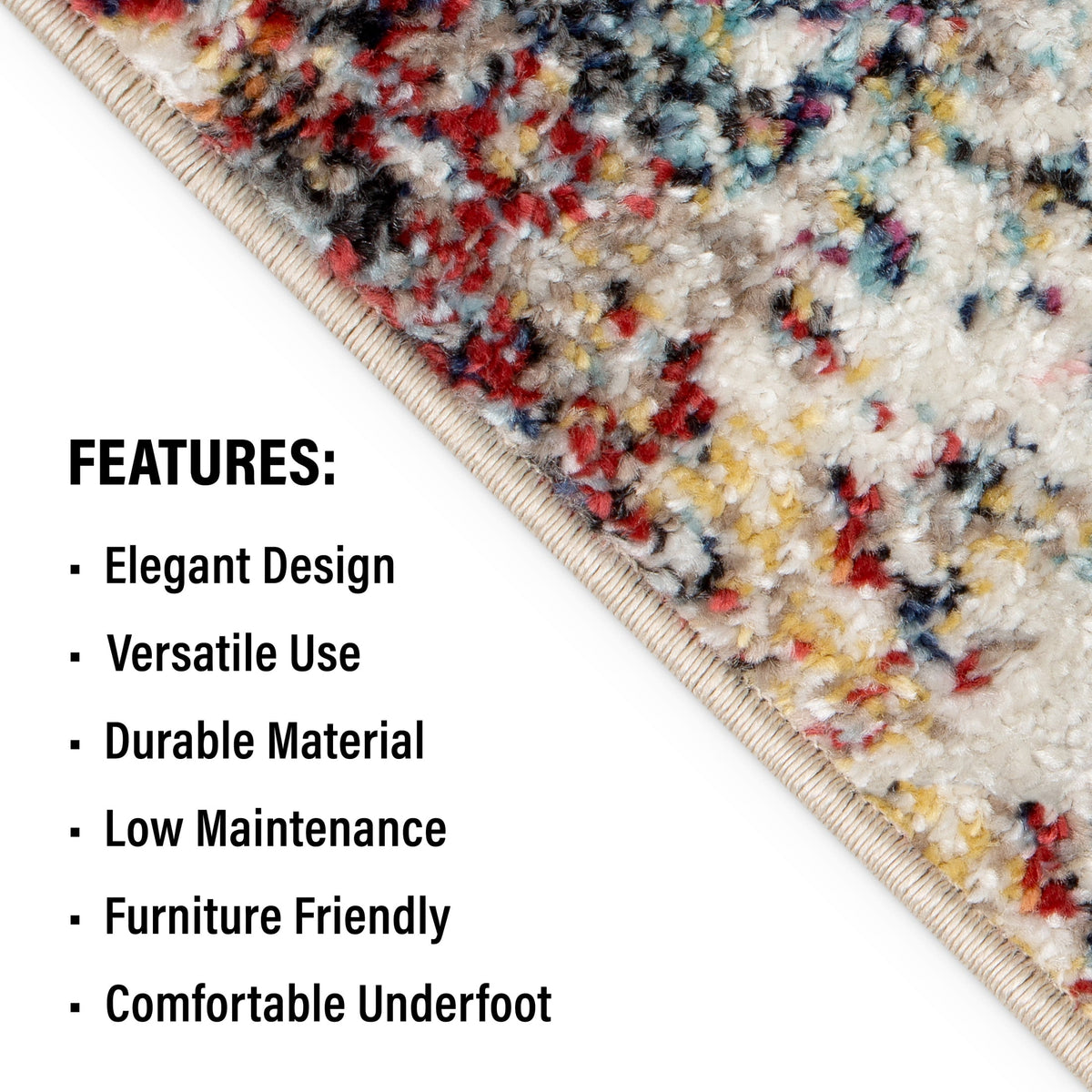 Velmora™ Modern Morgana Multi-Color 5 ft x 7 ft Olefin Area Rug with Frieze Accents