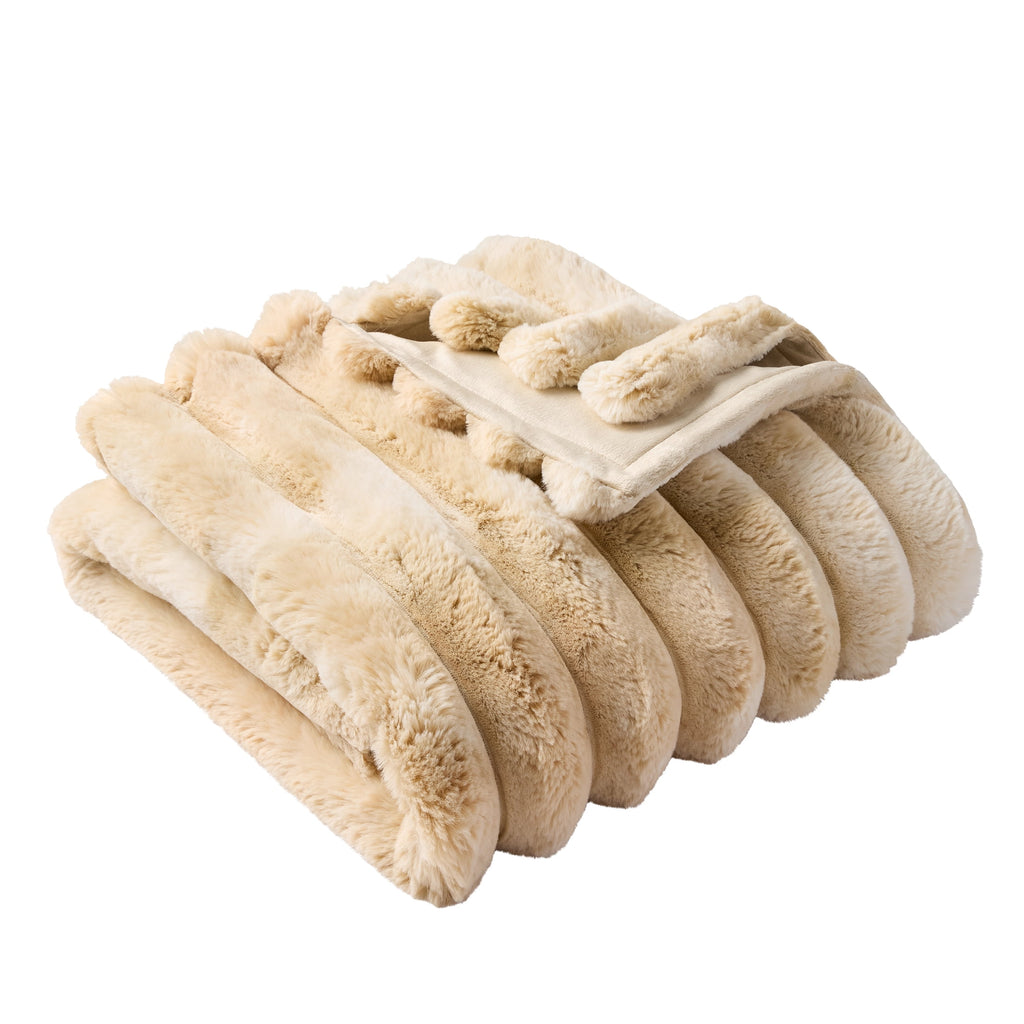 Velmora™ Beige Marbled Exaggerated Channel Faux Fur Oversized Throw, 50" x 72"