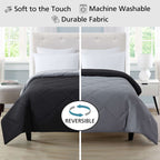 Velmora™ Full/Queen Comforter, All-Season Reversible Microfiber, Black