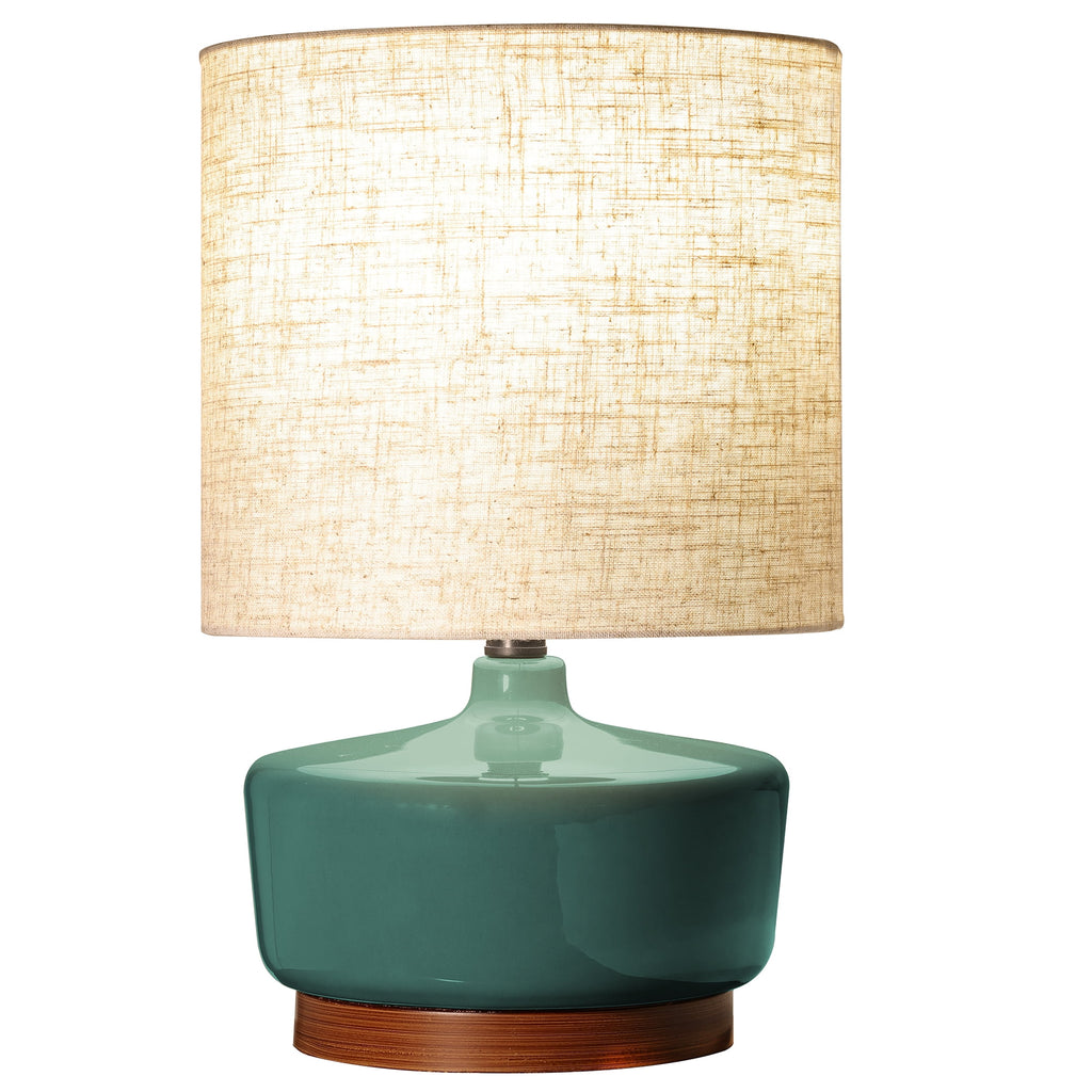 Velmora™ 17 in Mid-Century Green Ceramic Table Lamp with Wood Base