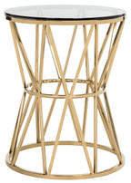 Velmora™ Couture Delsy Geometric Round Glass Top End Table, Gold