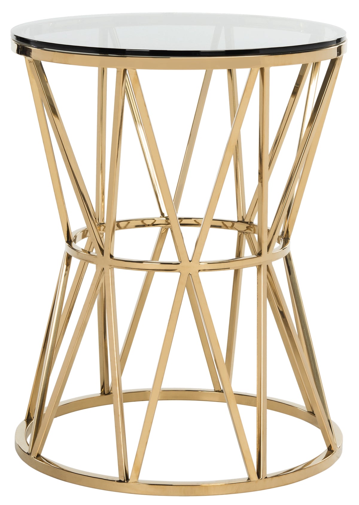 Velmora™ Couture Delsy Geometric Round Glass Top End Table, Gold