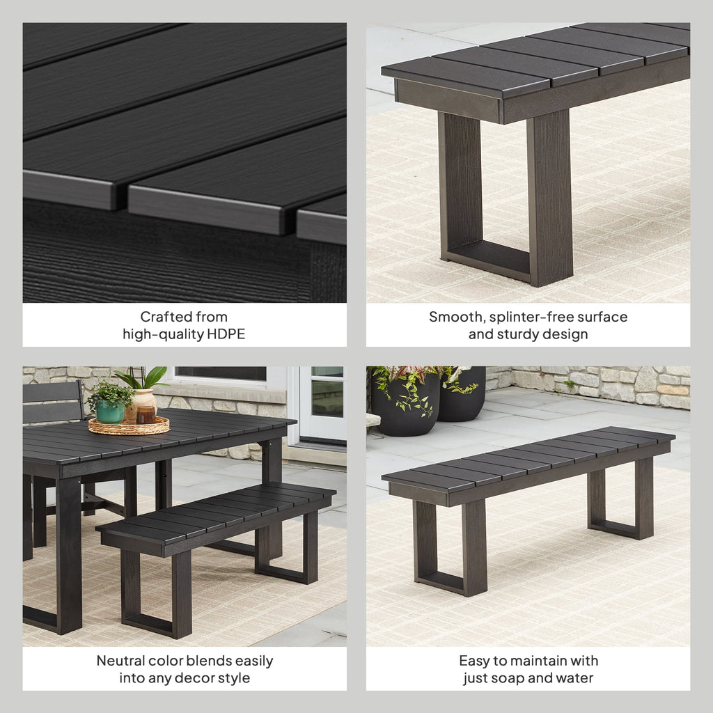 Velmora™ Ezra Black Outdoor Dining Bench, HDPE Material