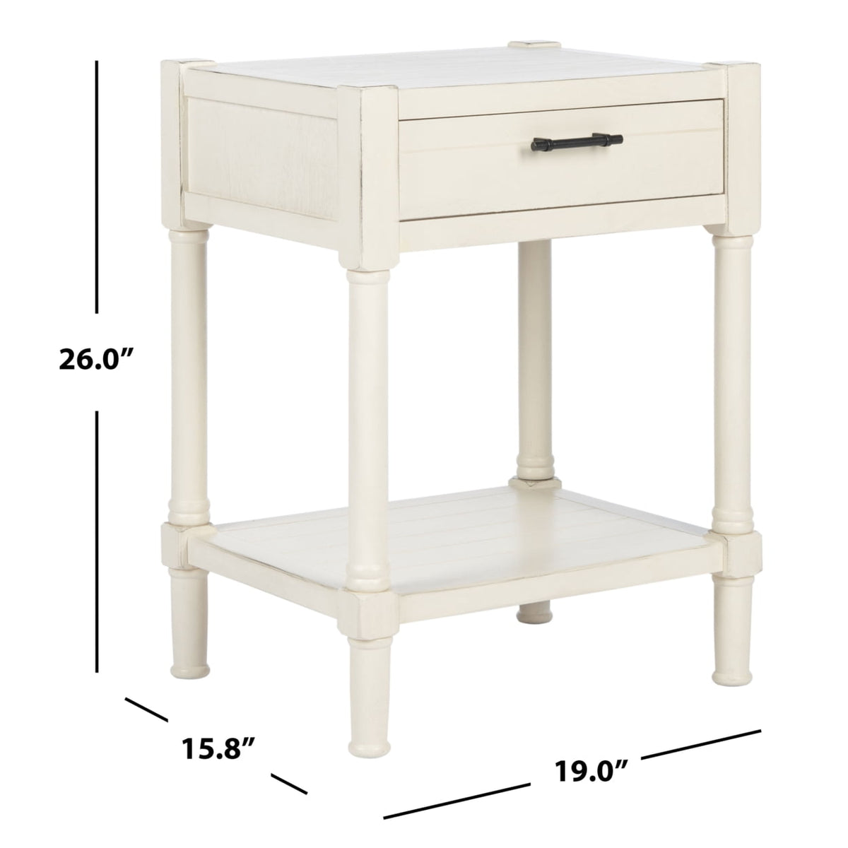 Velmora™ Filbert Solid Rustic 1 Drawer Accent Table, Distressed White