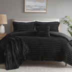 Velmora™ King Comforter Set, 5-Piece, All-Season, Black Cozy Plush