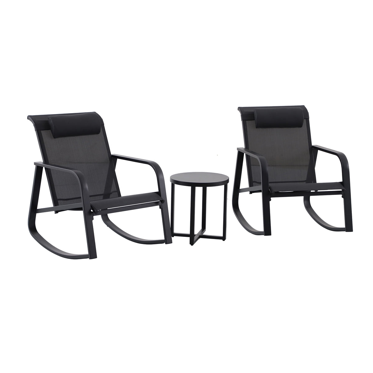 Velmora™ Dashwood Steel 3-Piece Rocker Outdoor Chat Set, Black