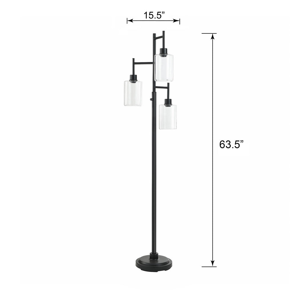 Velmora™ 63.5 in 3 Light Contemporary Black Floor Lamp Clear Glass