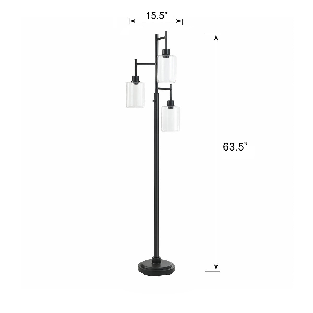 Velmora™ 63.5 in 3 Light Contemporary Black Floor Lamp Clear Glass