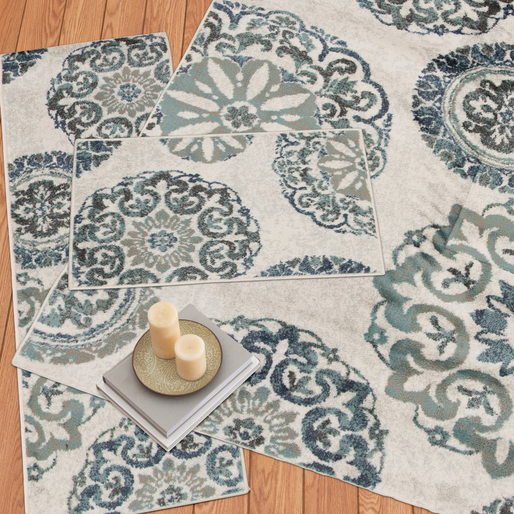 Velmora™ Teal Medallion 3 Piece Indoor Area Rug Set