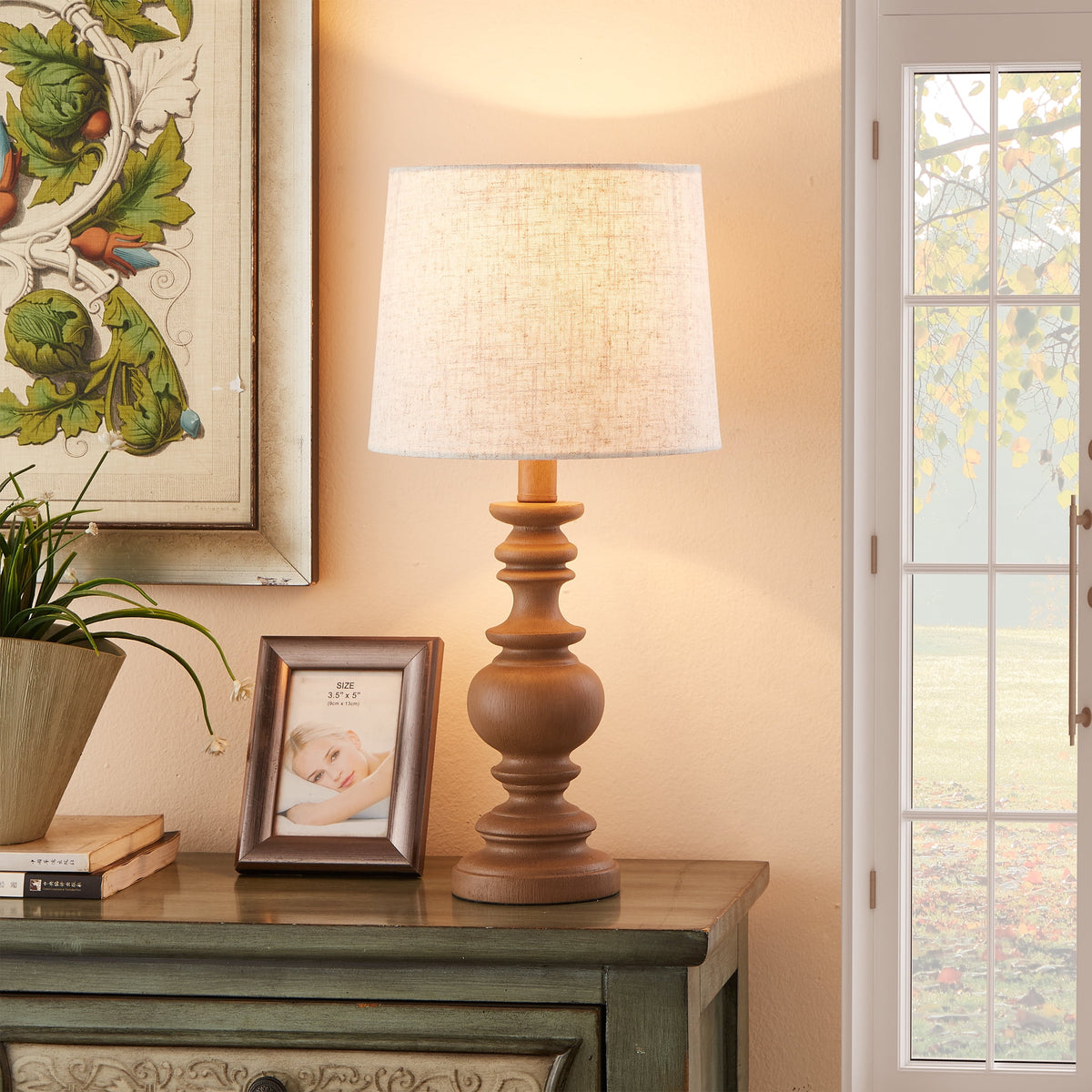 Velmora™ Resin Table Lamp with Linen Shade, Brown, 18.75 in