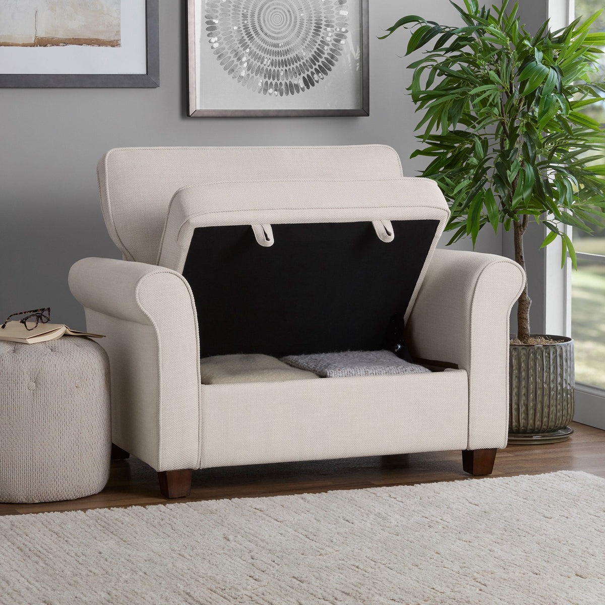 Velmora™ Rolled Arm Storage Accent Chair, Cream