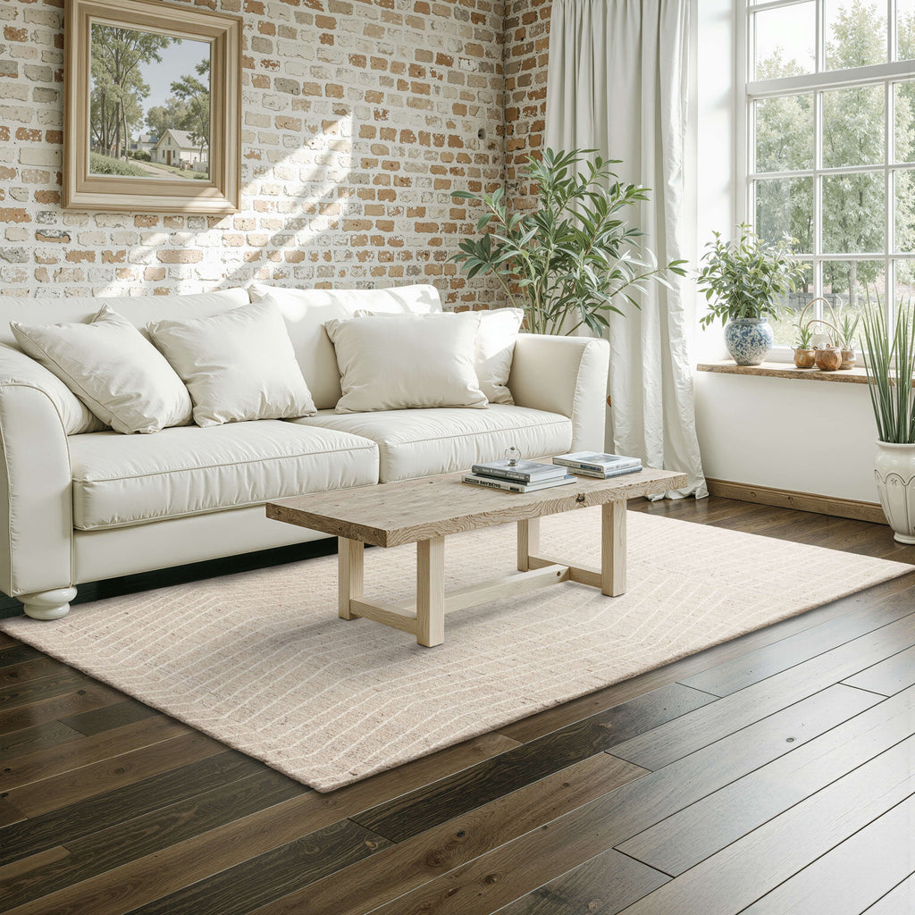Velmora™ Wool Lines Plush Indoor Tufted Area Rug, Ivory, 5 ft x 7 ft