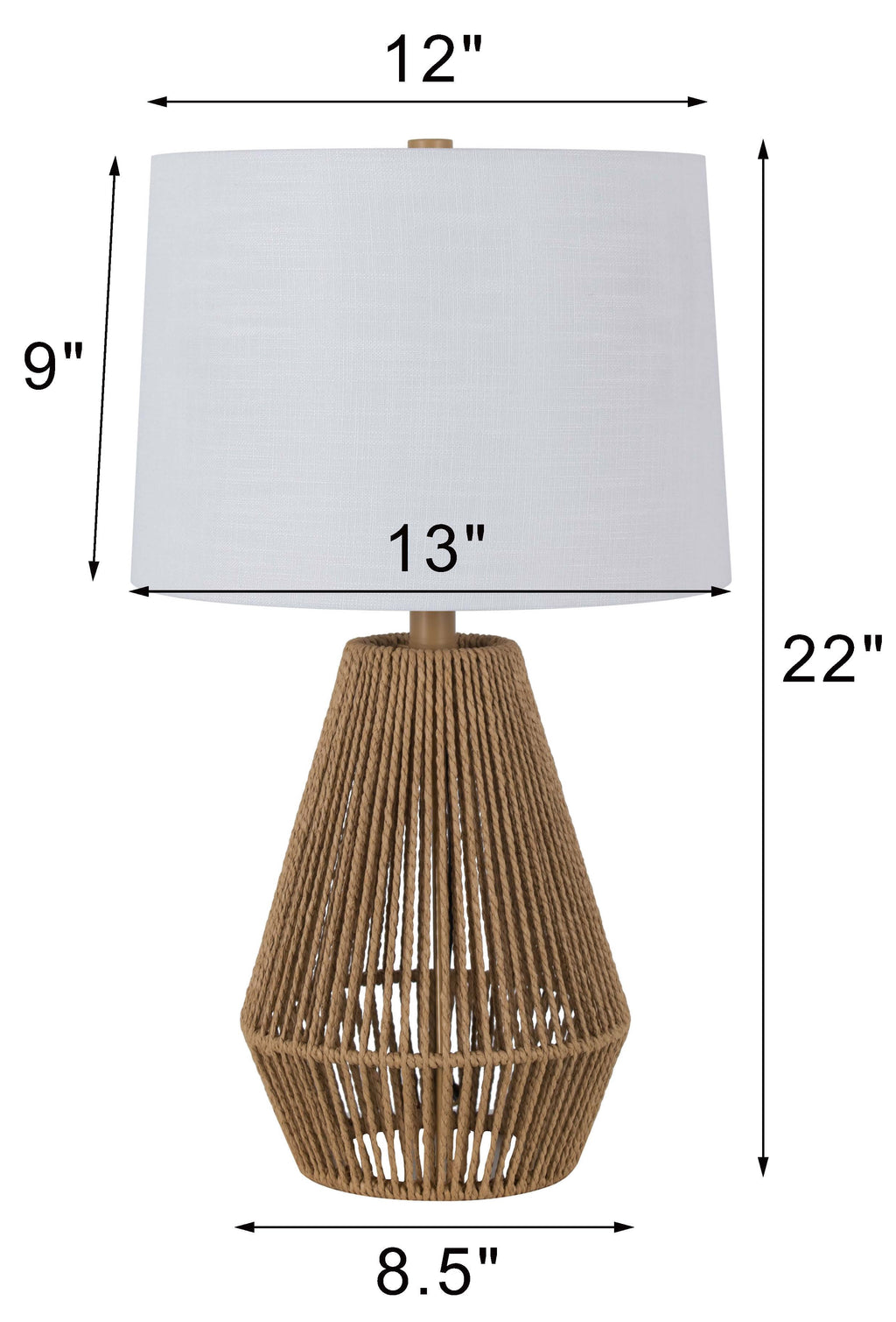 Velmora™ 22 in Brown Rope Table Lamp with White Shade