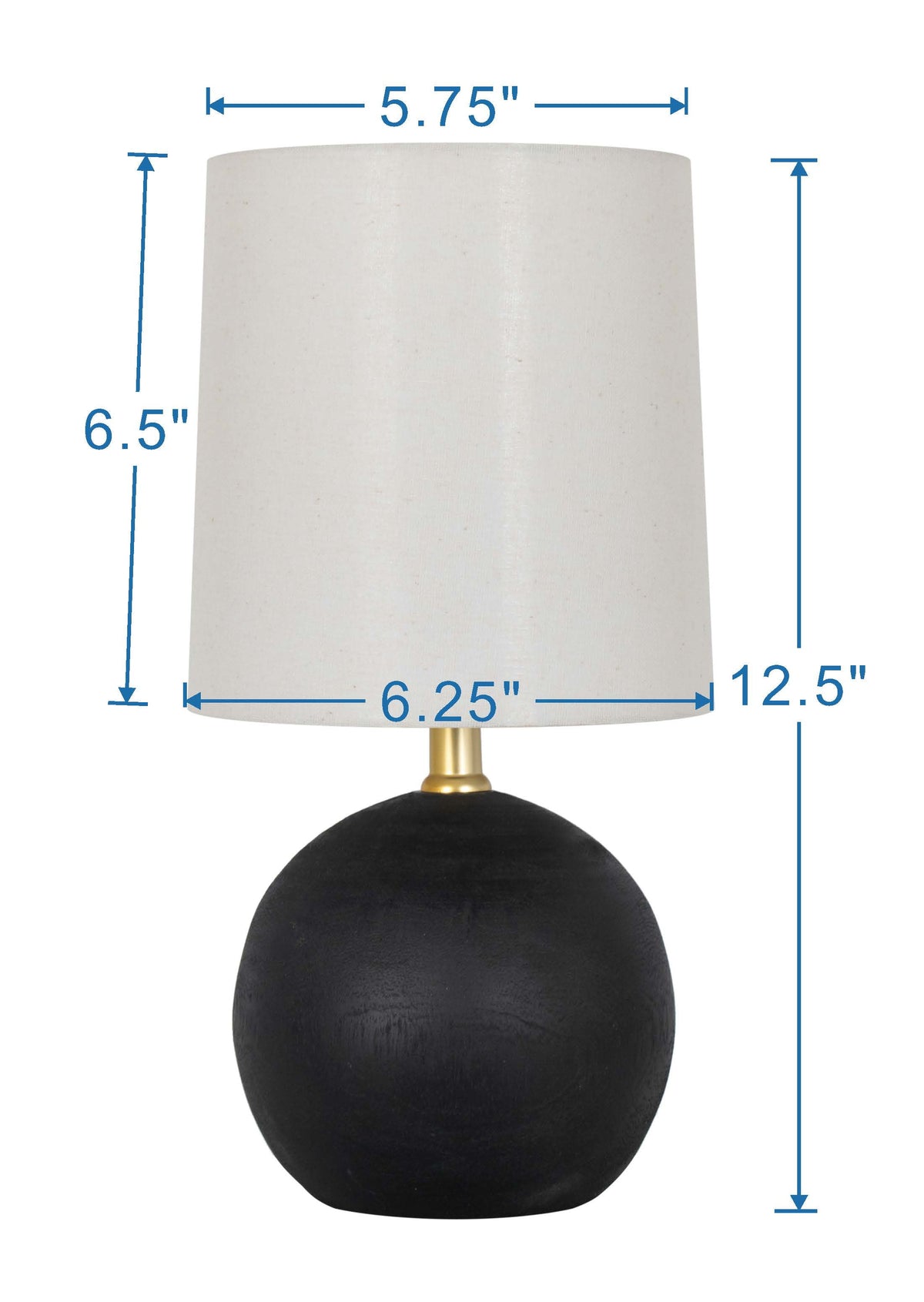 Velmora™ (3 pack) 12.5” Mini Black Wood Ball Table Lamp with White Fabric Shade