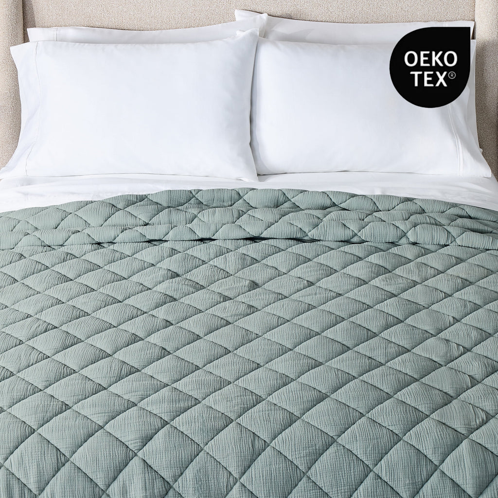 Velmora™ Diamond Gauze Quilt, Sage Green, Full/Queen