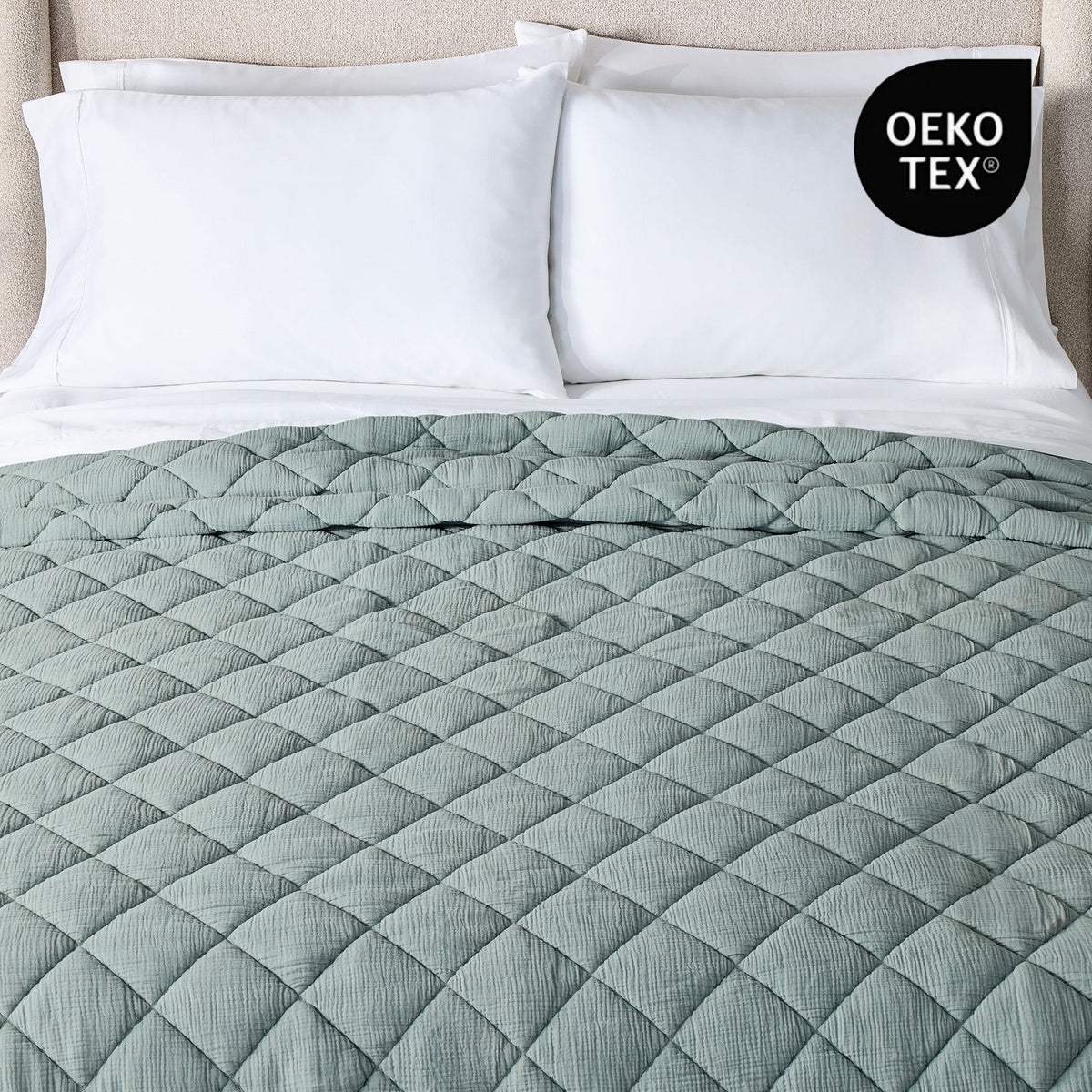 Velmora™ Diamond Gauze Quilt, Sage Green, Full/Queen