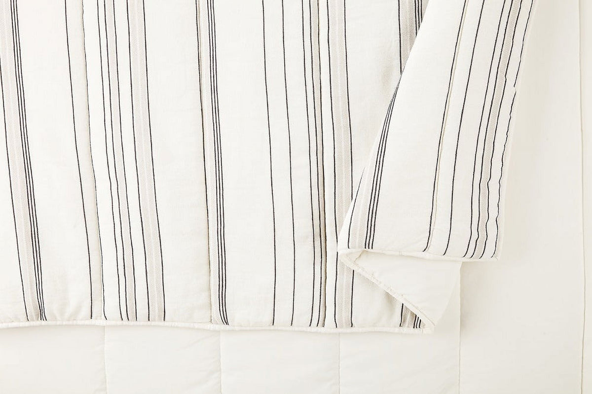 Velmora™ Ticking Stripe Cotton Quilt, Off-White, Full/Queen, All Ages