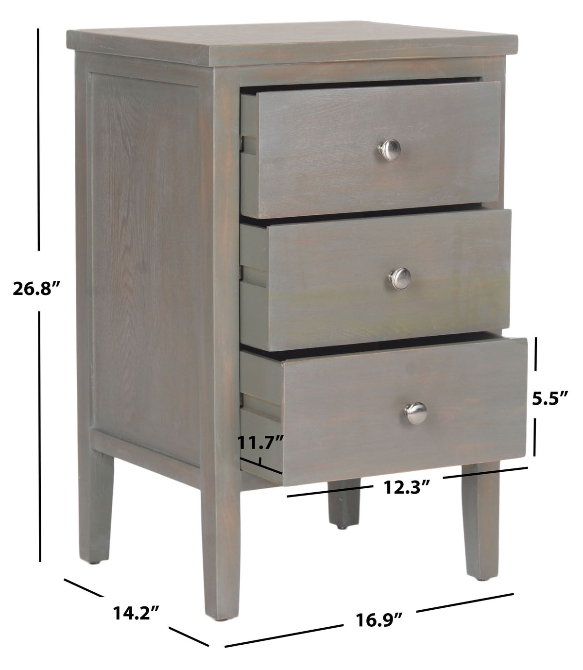 Velmora™ Deniz Classic End Table with 3 Storage Drawers, French Grey