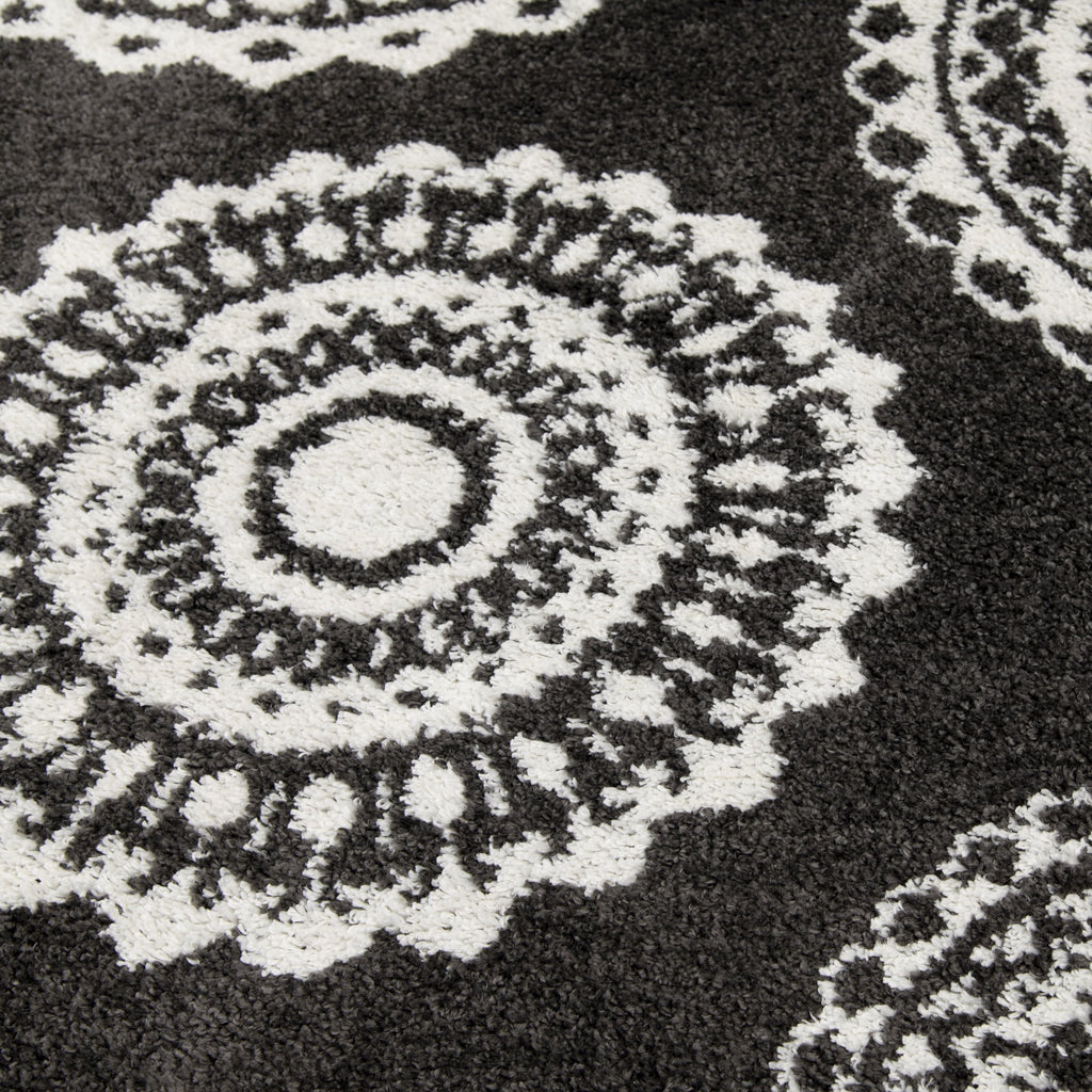 Velmora™ 9'X12' Charcoal Gray Medallion Shag Indoor Area Rug