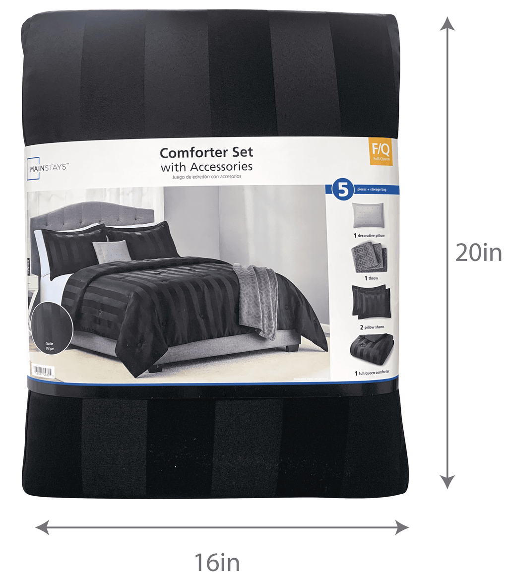 Velmora™ Rich Black 5 Piece Damask Stripe Comforter Set, King, Adult, Unisex