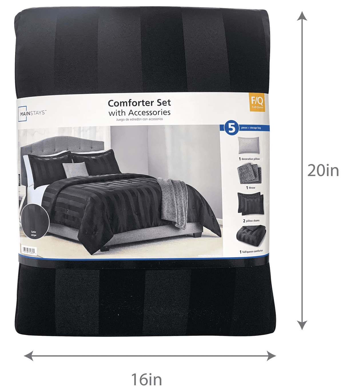 Velmora™ Rich Black 5 Piece Damask Stripe Comforter Set, King, Adult, Unisex