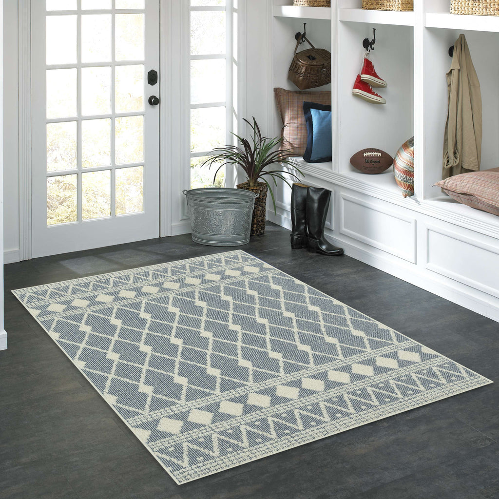 Velmora™ Traditional Blue Diamond High Low Loop Indoor Area Rug, 4' x 5'4"