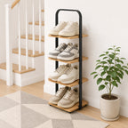 Velmora™ Juliet 4-Tier Wooden Shoe Ladder for Shoe Storage, Black and Light Honey Wood, Holds up to 4 Pairs