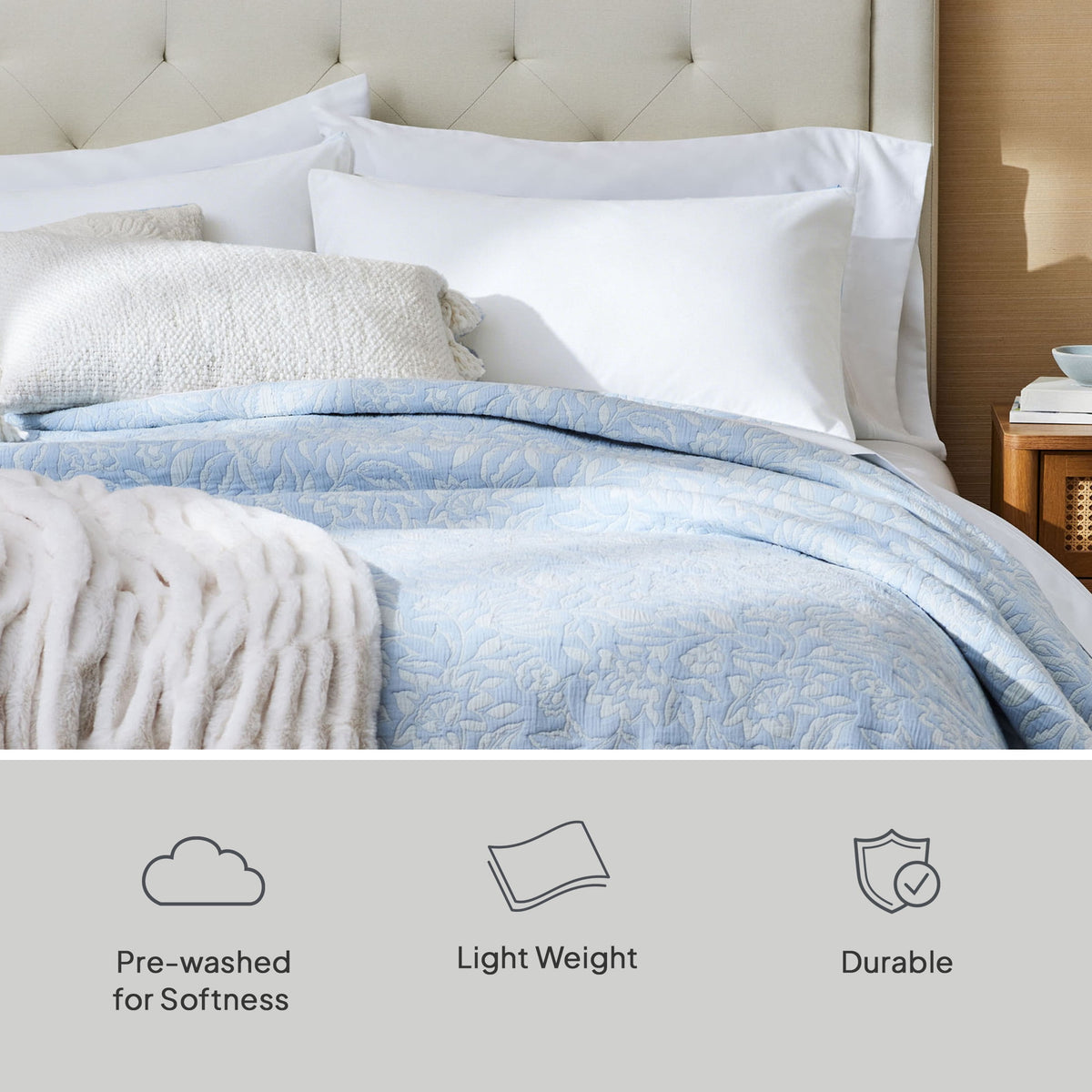 Velmora™ Floral Matelassé Quilt, King, Blue Bedding