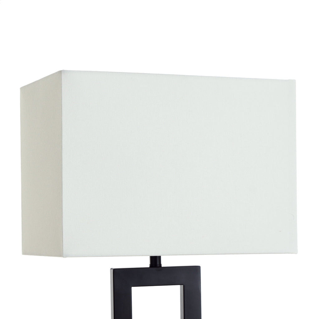 Velmora™ 18 in Metal Windowpane Table Lamp, Black Finish with Faux Wood Base