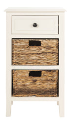 Velmora™ Everly Contemporary Side Table with Drawer and Two Baskets, Distressed White