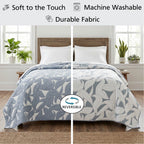 Velmora™ Reversible King Quilt, Light Blue, Leaf-Stitched, Lightweight Bedding
