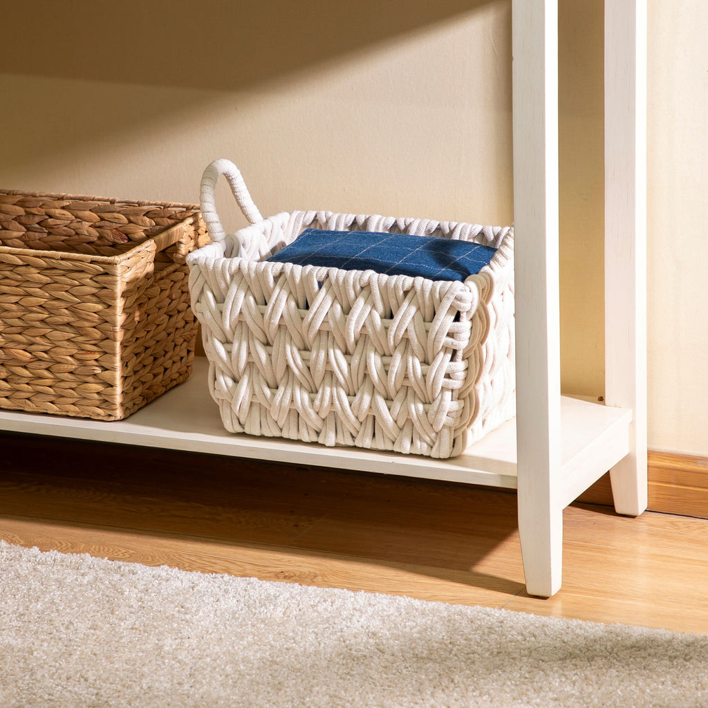 Velmora™ (2 pack) Medium White Woven Rope Decorative Storage Basket with Handles, 14.3 in x 11 in x 9 in