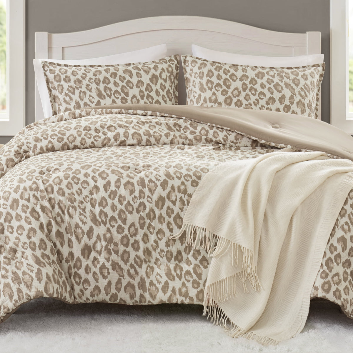 Velmora™ Leopard Print 3-Piece Neutral Comforter Set, Full/Queen
