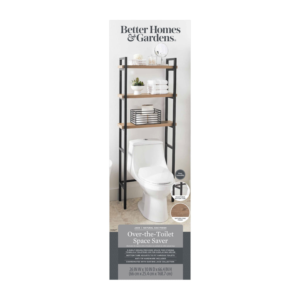 Velmora™ Jace 3-Shelf Over-the-Toilet Storage Shelf, Black Frame with Oak Shelves