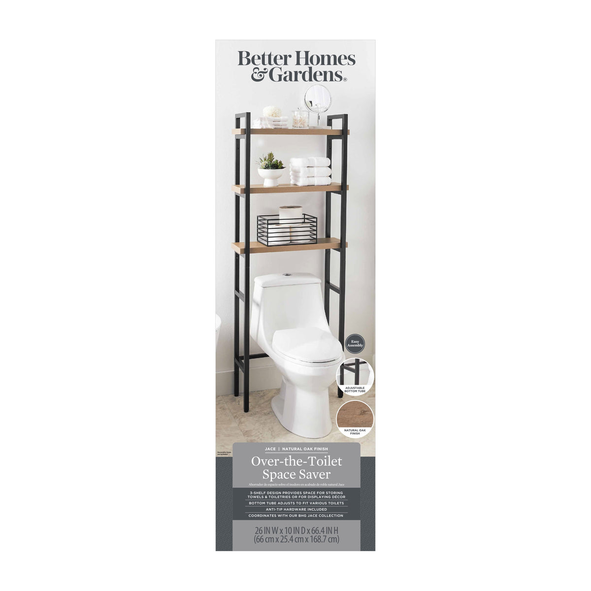 Velmora™ Jace 3-Shelf Over-the-Toilet Storage Shelf, Black Frame with Oak Shelves