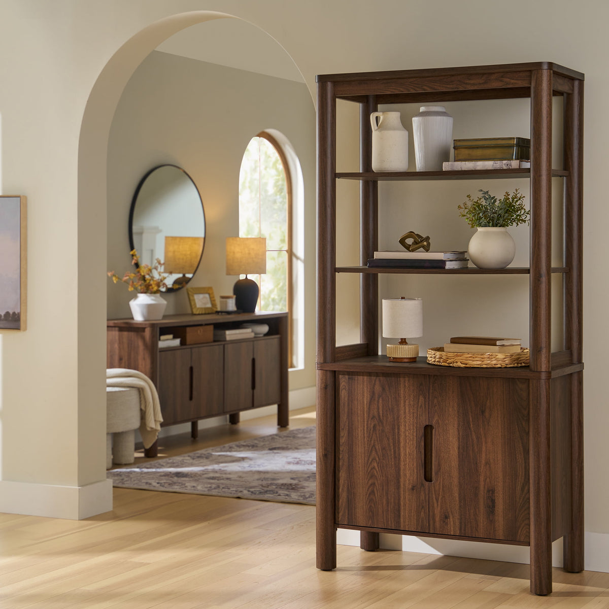 Velmora™ Adlin Bookcase with Doors, Walnut Finish
