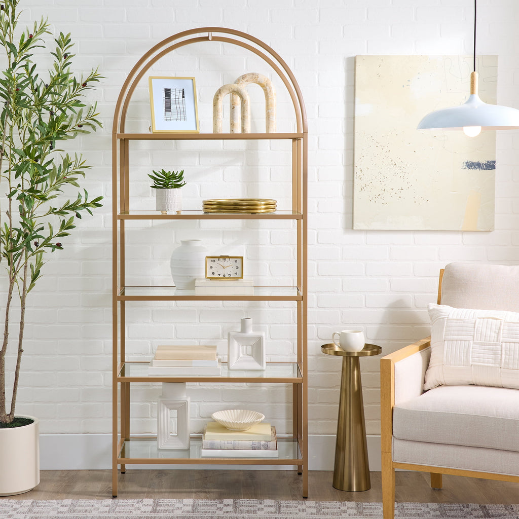 Velmora™ Nola Arch Bookcase, Gold Finish