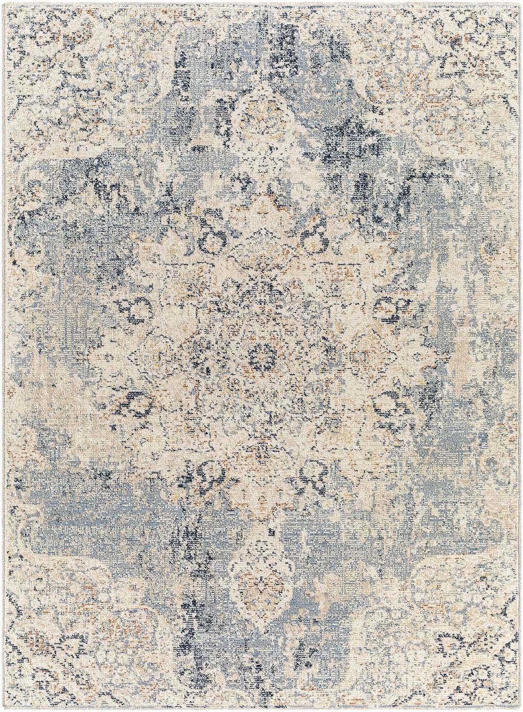 Velmora™ Abstract with Fringe 5'2" x 7' Area Rug for Living Room Bedroom Ivory