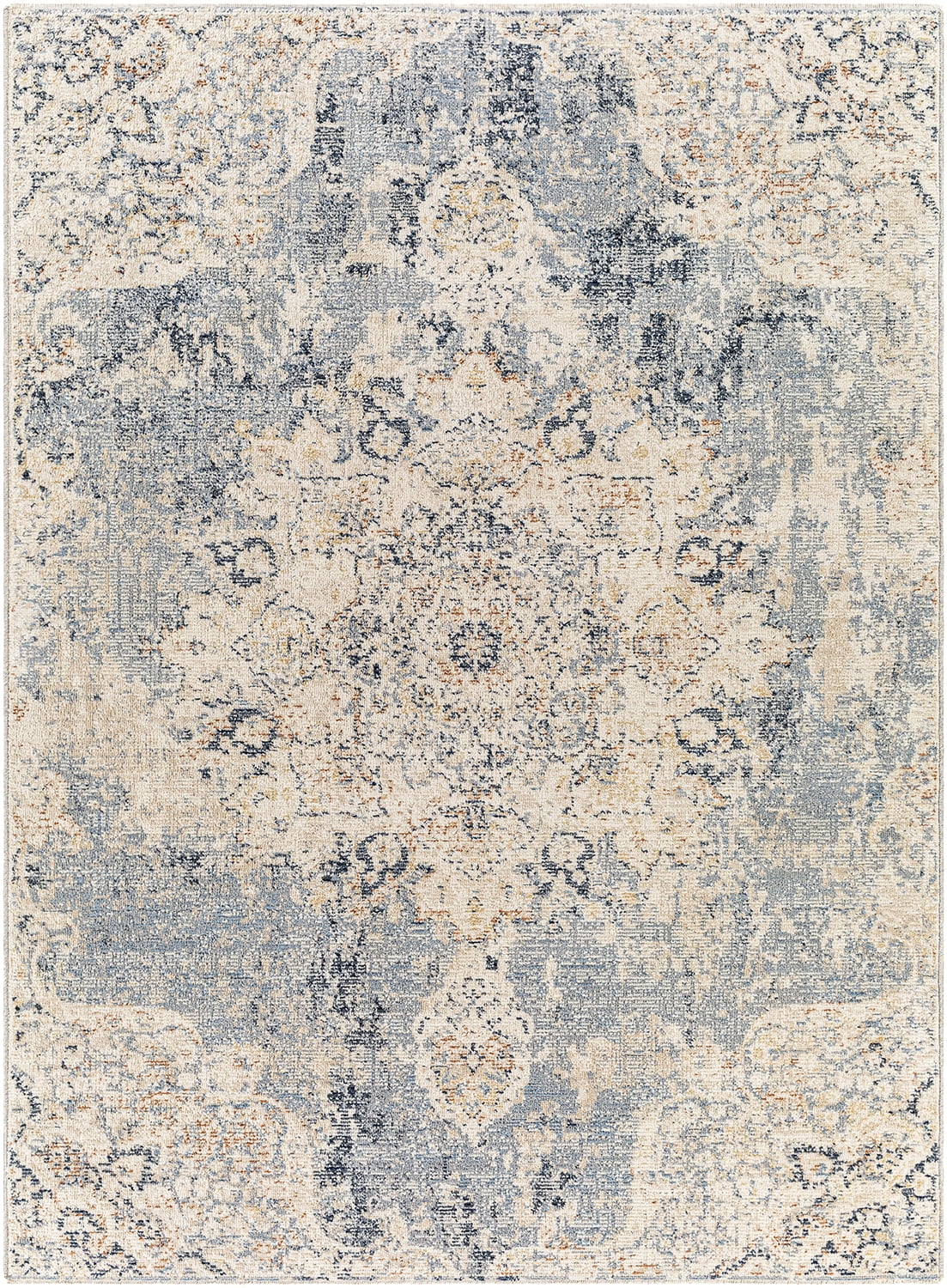 Velmora™ Abstract with Fringe 5'2" x 7' Area Rug for Living Room Bedroom Ivory