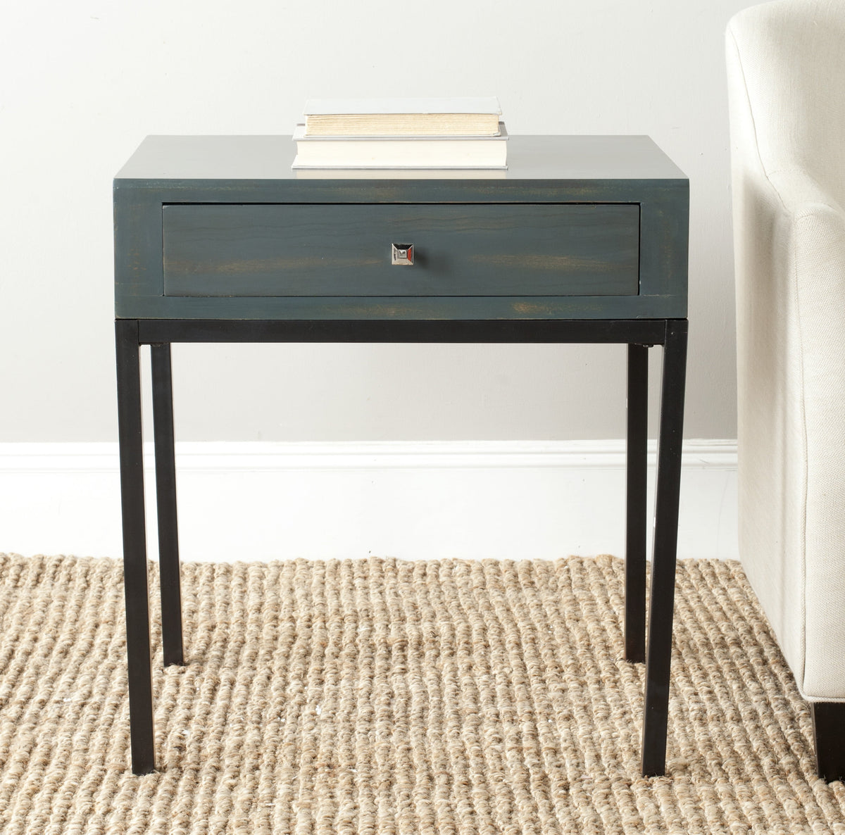 Velmora™ Adena Solid Rustic End Table with Storage Drawer, White
