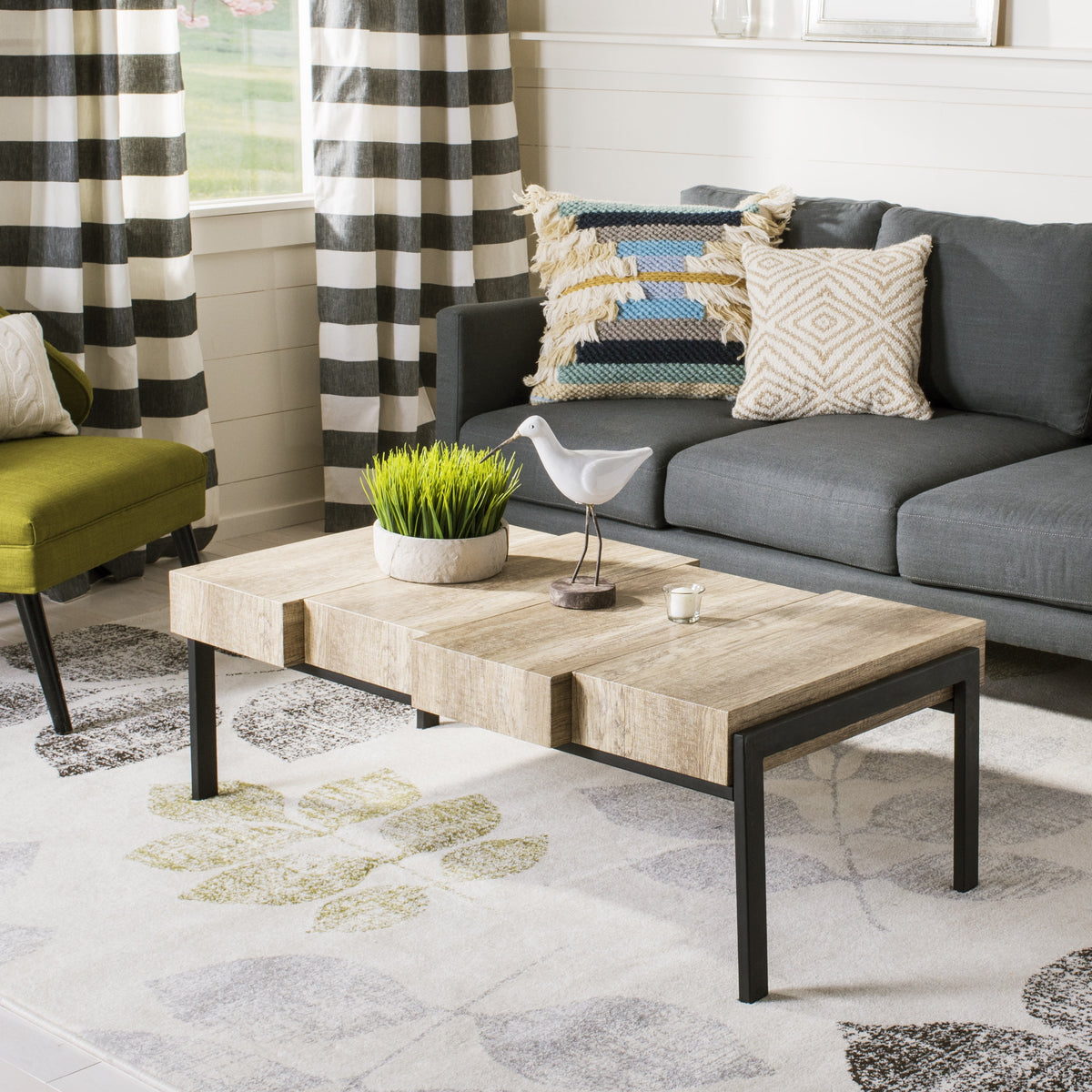 Velmora™ Alexander Rectangular Contemporary Rustic Coffee Table, Canyon Grey/Black