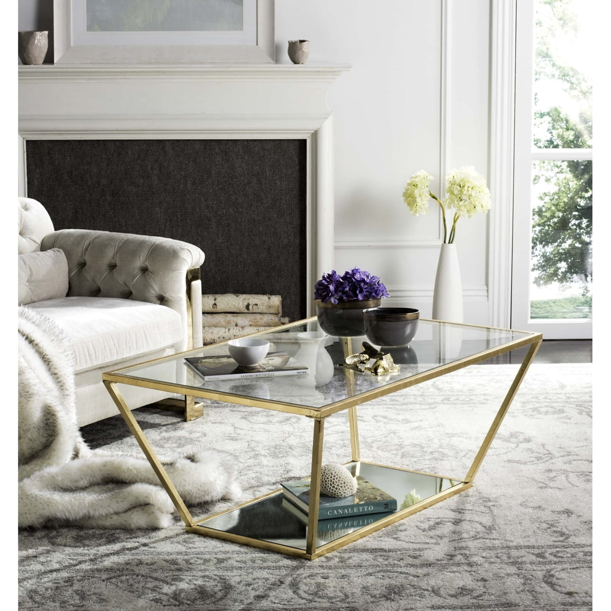 Velmora™ Allene Gold Leaf Retro Coffee Table, Gold/Clear