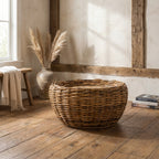 Velmora™ Alley Wood Top Round Wicker Coffee Table, Natural Brown