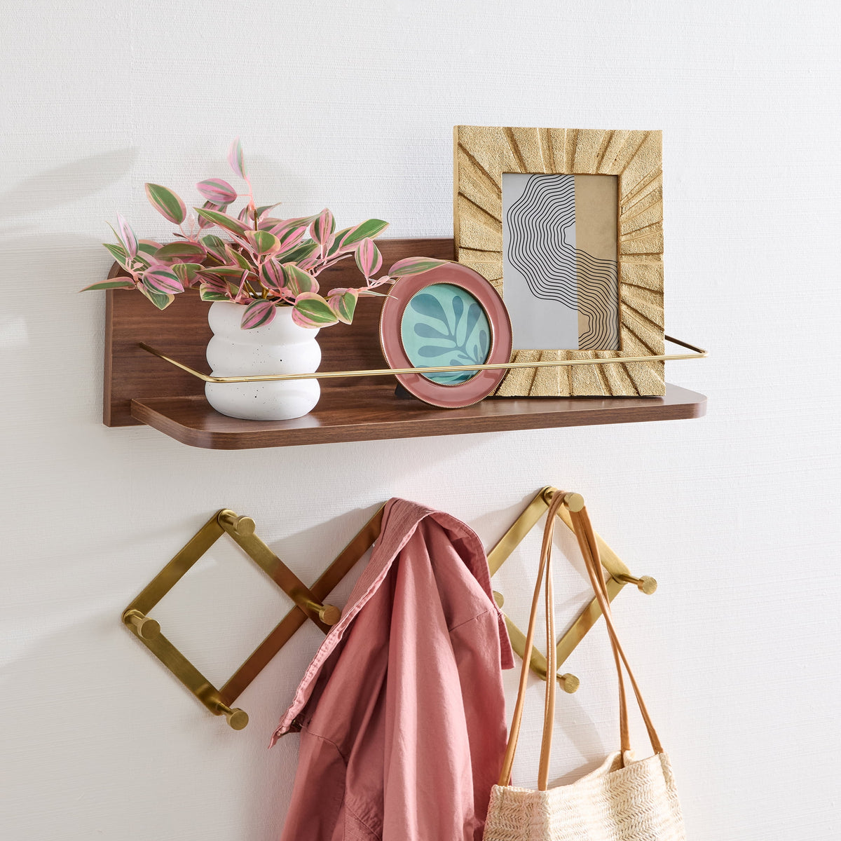 Velmora™ 23 inch Black Shelf with Gold Metal Rail